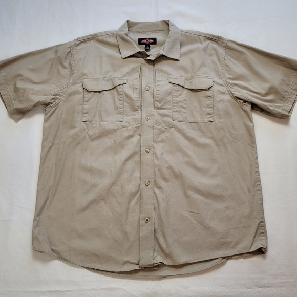 Tru-Spec Mens XL Short Sleeve Tactical Button Up Shirt Zip Pocket Beige - Picture 1 of 10